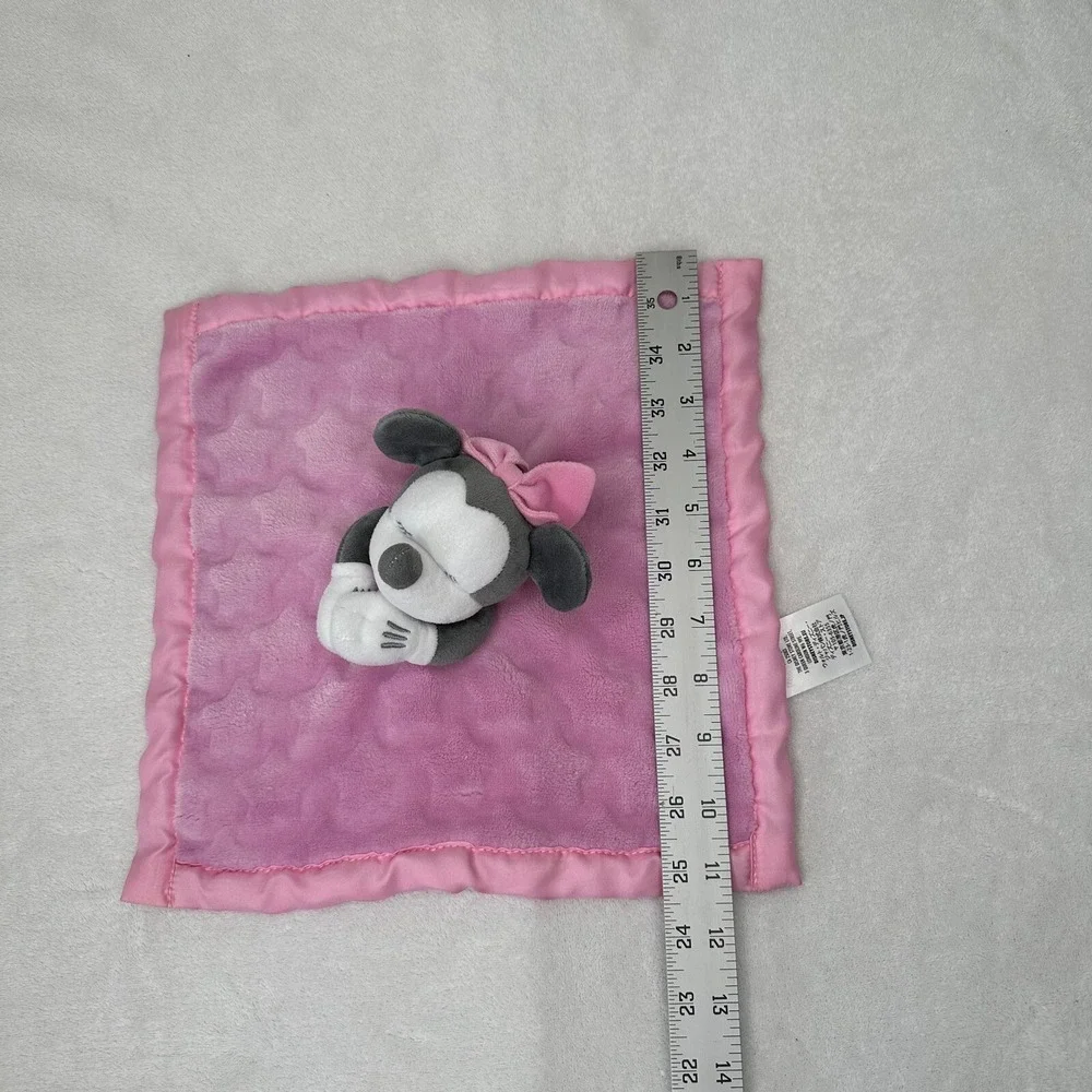 Disney Baby Pink Sleeping Minnie Mouse Blanket Embossed Star Satin Lovey 12